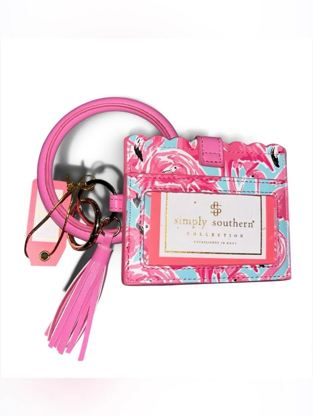 Simply Southern Pink Flamingo Wristlet Card Holder with Tassel Keyring